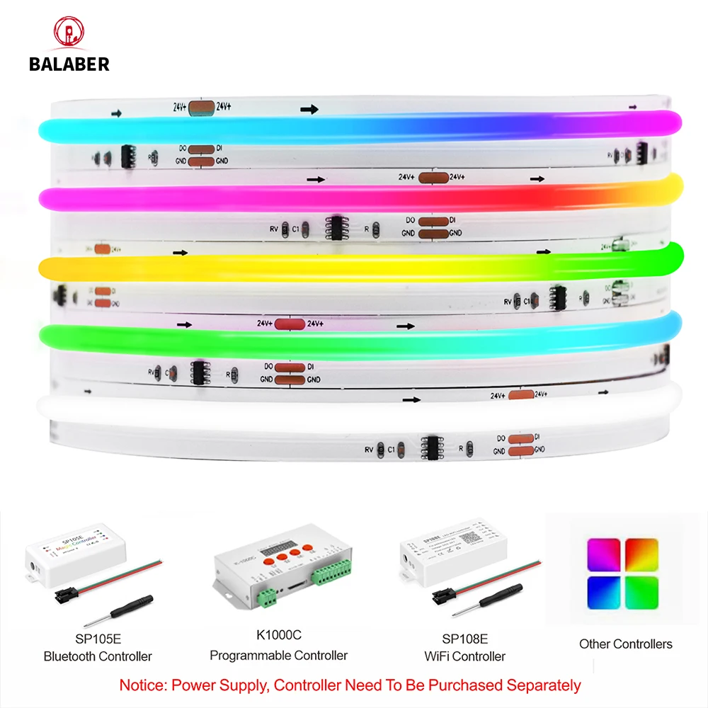 COB LED Strip 12/24V RGB Color High Density Flexible FOB WS2811 COB Flexible Addressable Pixels 720/576/480/360 Tape for Decor
