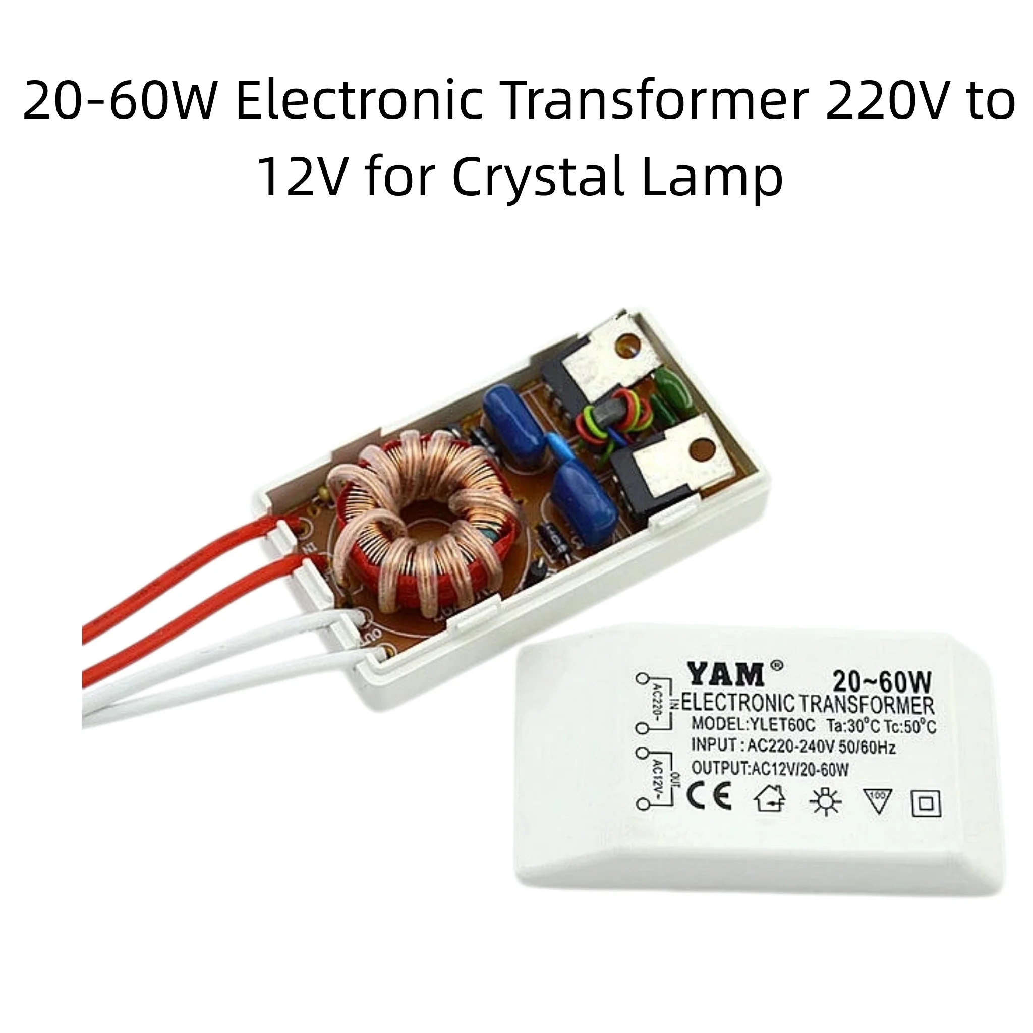 20-60W AC Electronic Transformer, AC 220V to AC 12V Power Supply Adapter for Crystal Lamp and Lighting Fixtures DIY Light Projec