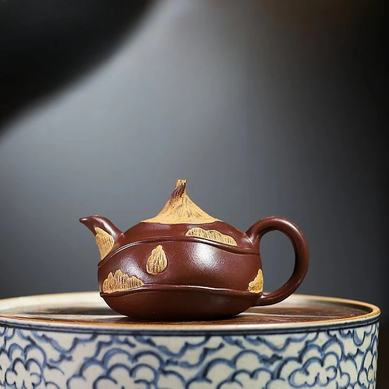 Yixing handmade purple clay teapot, original ore, purple mud, water chestnut, Kung Fu tea set, Chinese teapot, small capacity