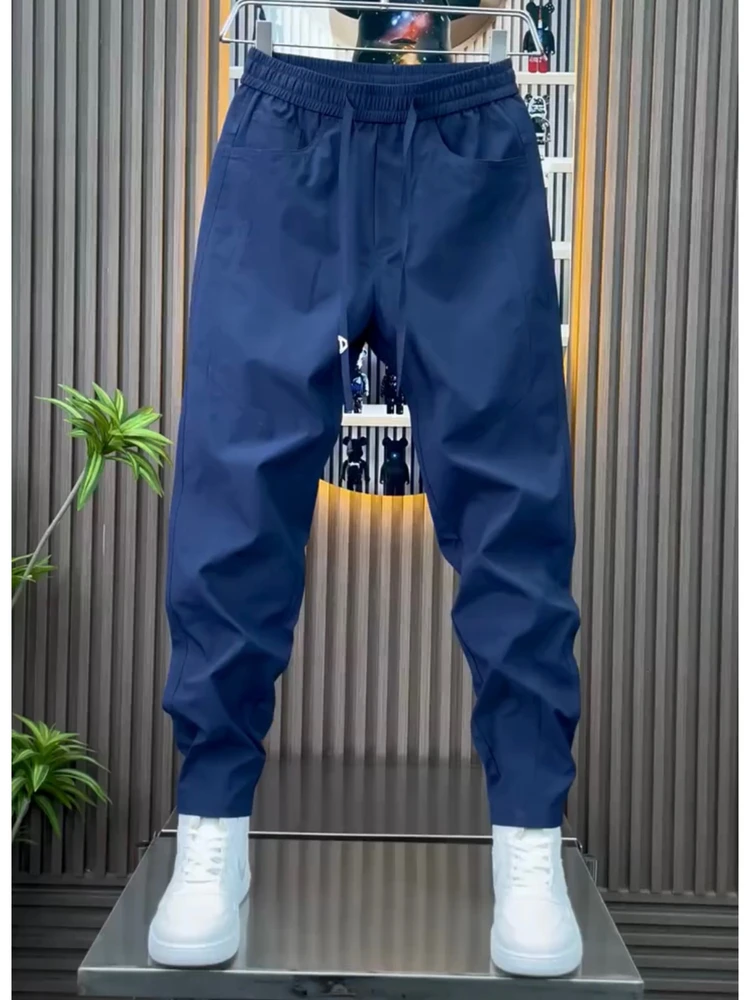 Autumn New Fashion Men's Casual Pants Color Outdoor All-Match Trousers Loose Long Legs Polyester Fiber Middle Waist