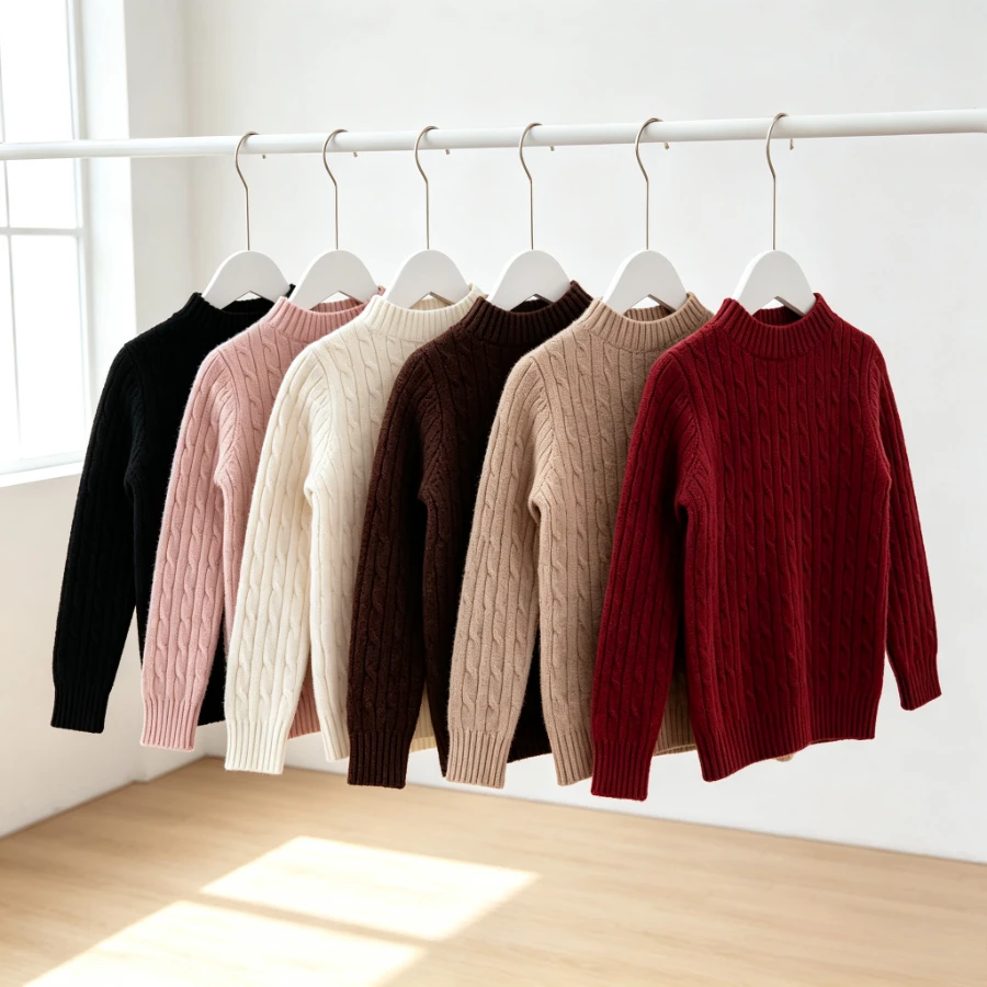 Kids Crew Neck Knit Pullover Sweater Braided Twisted Pattern Long Sleeve Jumper Boys Girls Solid Color Warm Winter Autumn Tops
