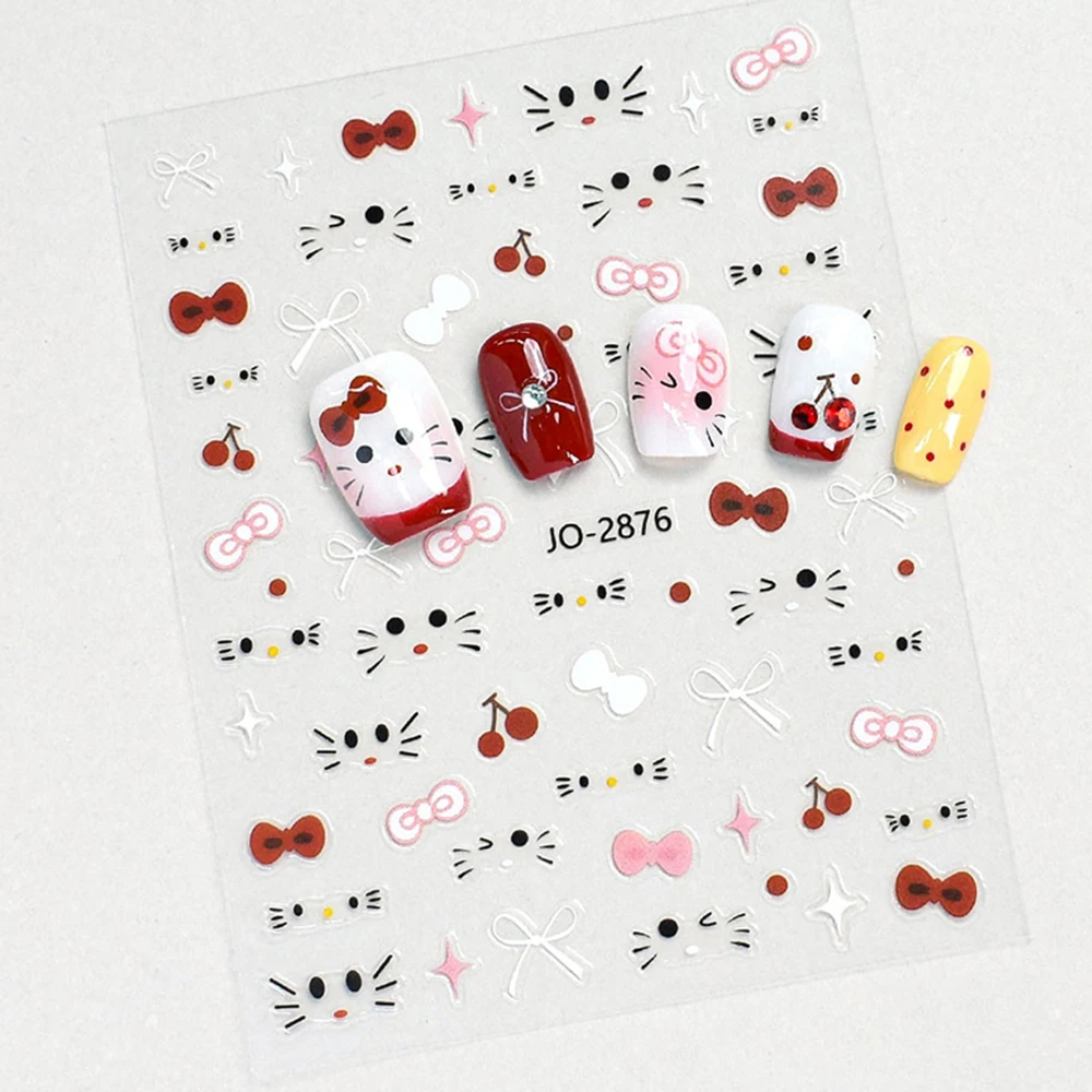 3D Cute Hello Kitty Art Nail Decals Y2K Autumn/Winter Brown KT Cat/pentagram Heart/Daisy Design Nails Stickers DIY Manicure Deco