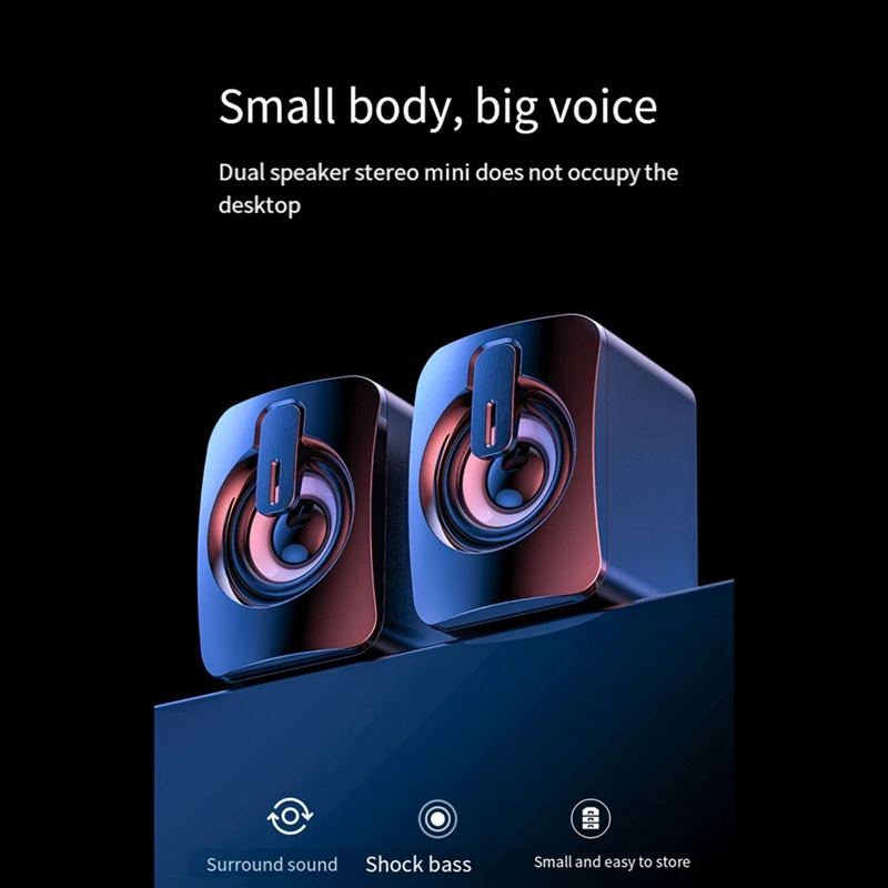 Computer Speakers USB 3.5MM PC Sound Box HIFI Stereo Microphone with LED Light for Desktop Computer Laptop Mobile Phone-A22U