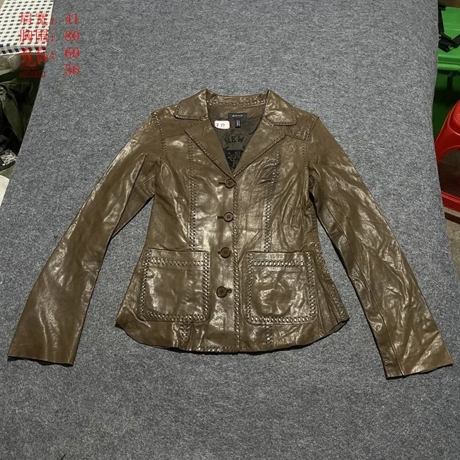 เสื้อโค้ทหนังวินเทจทรงสลิมฟิตสำหรับผู้หญิง แบบซิป สไตล์สตรีท แขนยาว ความยาวปกติ เสื้อคลุมแฟชั่น