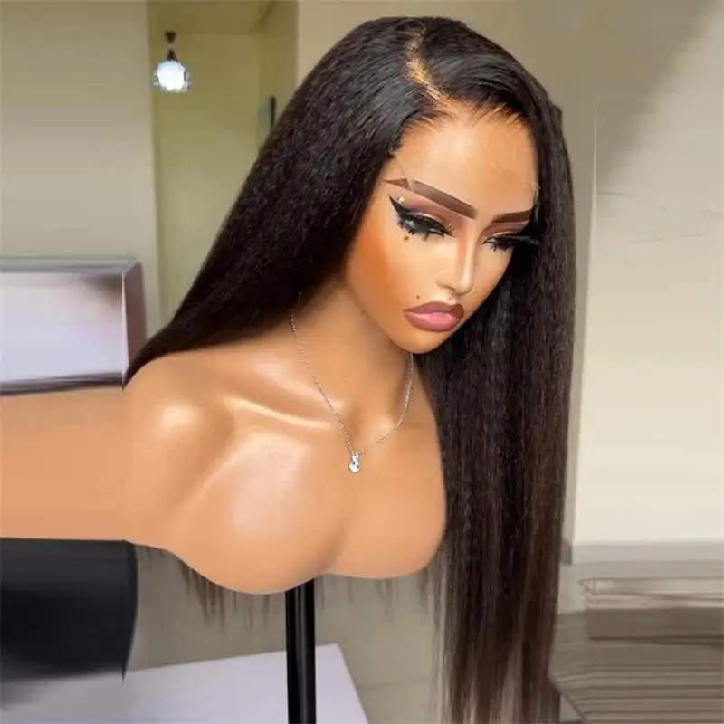 

Мягкий длинный натуральный черный странный прямой парик яки 26 дюймов на шнуровке для женщин с синтетическими предварительно выщипанными бесклеевыми детскими волосами на каждый день