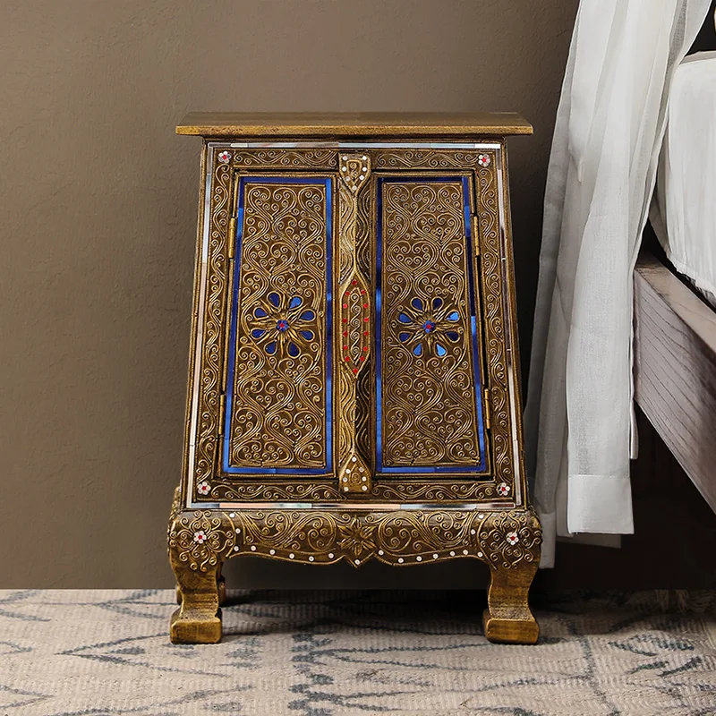 Southeast Asian style solid wood bedside table Thai vintage bedroom bedside table small furniture storage small cabinet