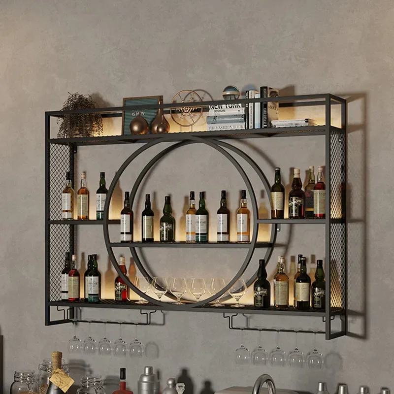 High QualityHanging Wine Rack Wall Mount Storage Display Lattice Board Kitchen Industrial Bar Cabinet Metal Vitrina Restaurant