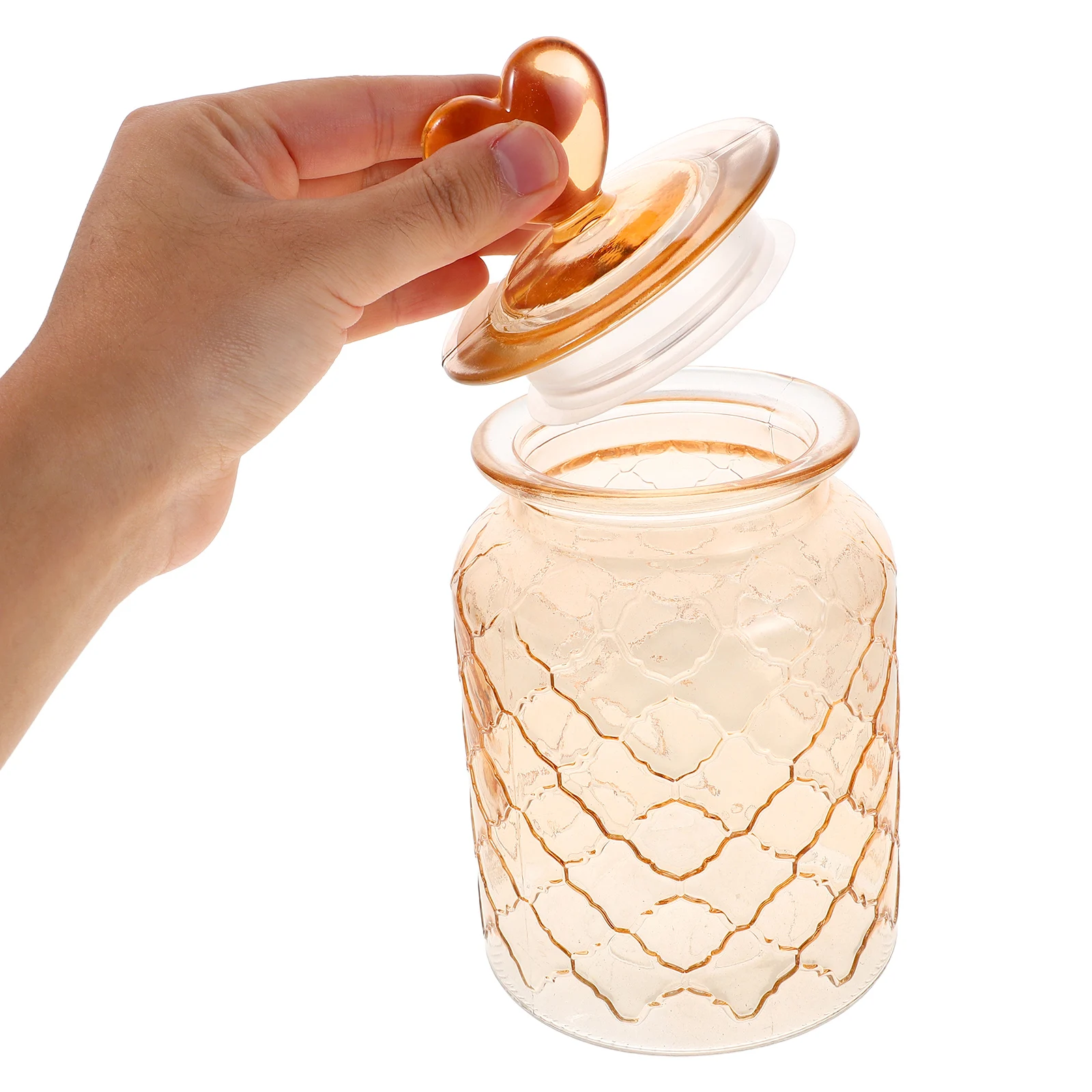 

950ml Amber Glass Airtight Storage Jar Snack Canister Heart Handle Coffee Tea Sugar Grain Storage for Kitchen Pantry