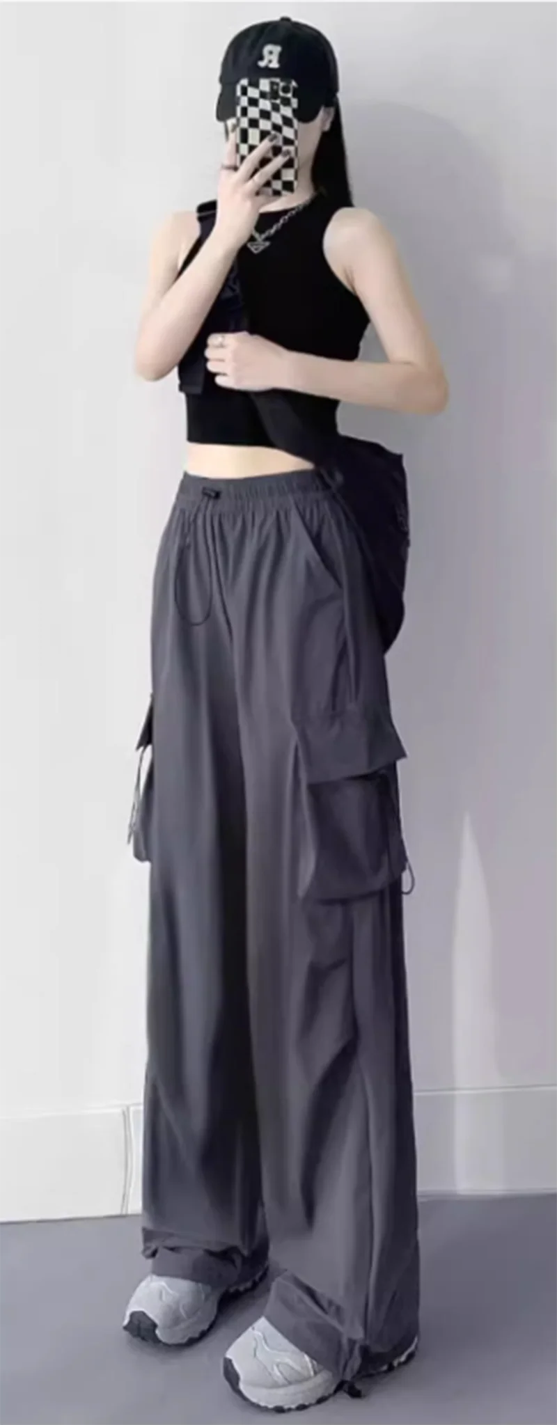 سراويل نسائية واسعة الساق موضة الصيف والربيع سراويل نسائية عالية الخصر فضفاضة غير رسمية بلون واحد سراويل مستقيمة