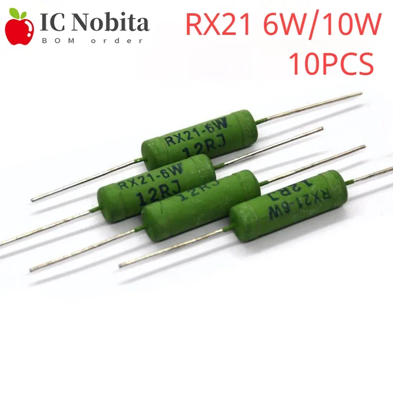 

10PCS RX21 6W 10W Wire Wound Resistance 5% 0.01~33K 1R 10R 100R 1K 10K 12K 15K 18R 20R 22R 24R 27R 30R 33R 36R 0.05R 0.1R 0.12R