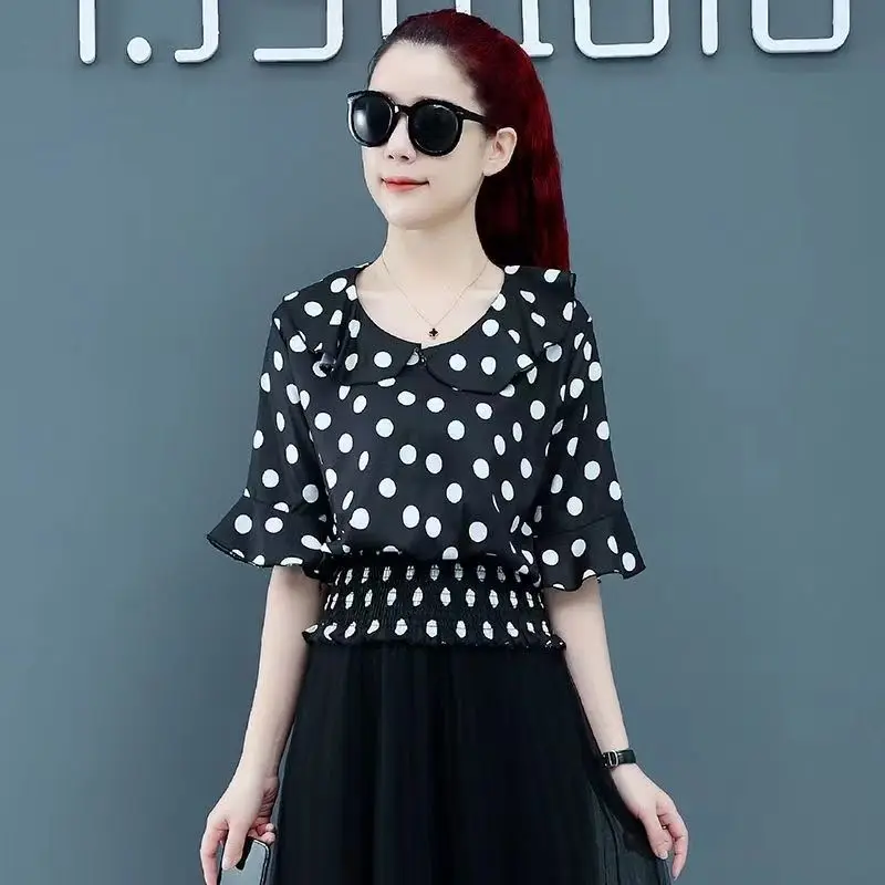 Women Clothes Summer Fashion Simplicity Printing Chiffon Short Sleeve Shirts Women's Trend Casual All-match Temperament Tops