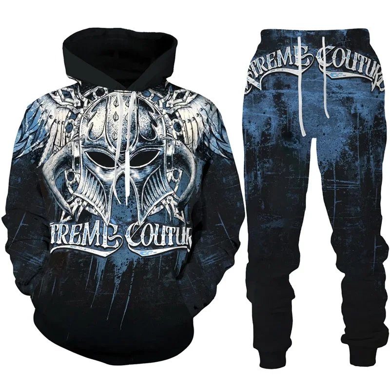 

Men's Sportswear Gothic Skull 3D Printed Hoodie/Tracksuit Skeletons Fashion Casual Cool Graphic Pullover+Pants 2pcs Set Oversize