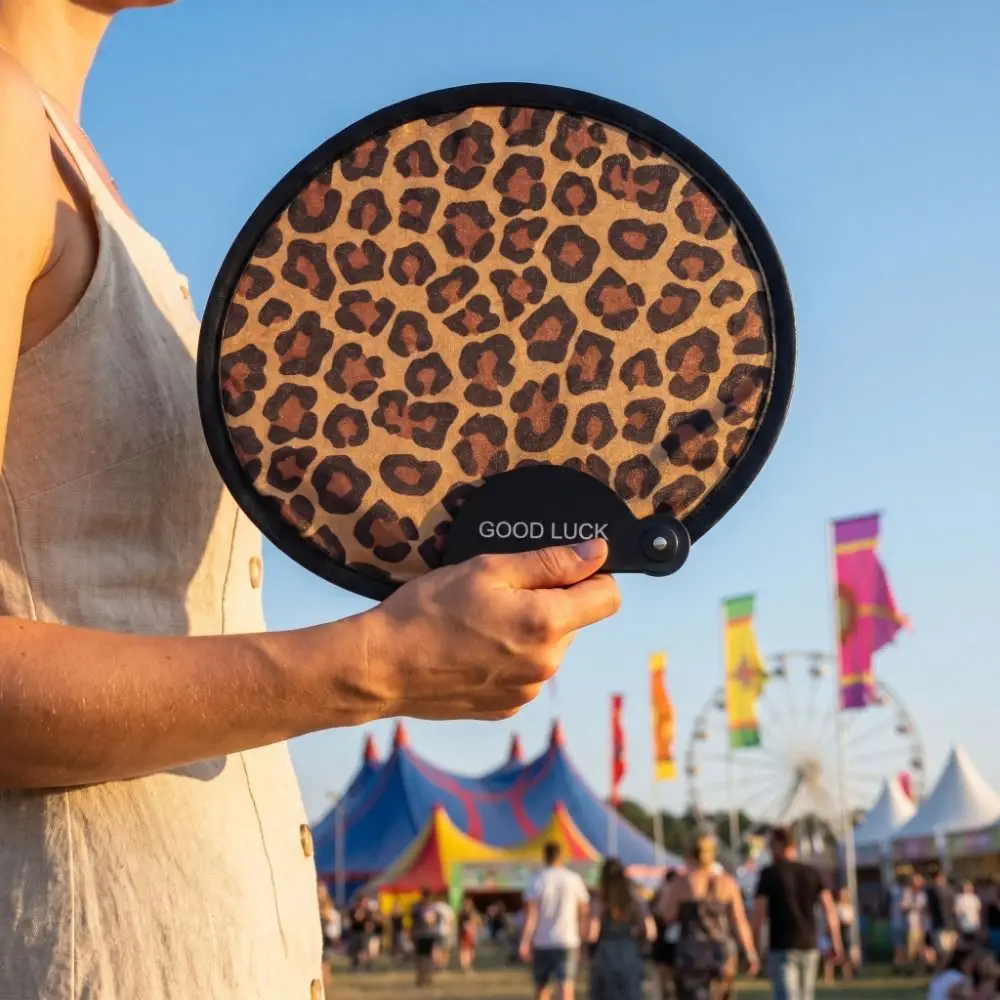 Unique Football Pattern Foldable Hand Fan Lightweight Summer Mini Handheld Fan Pocket Size Leopard Print Fan Travel