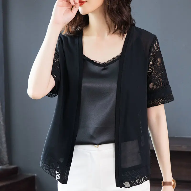 New High-end Elegant and Noble Women's Thin Jacket Stylish Cardigan Sun Protection Shawl and Two Piece Strap Set 2024 Y472