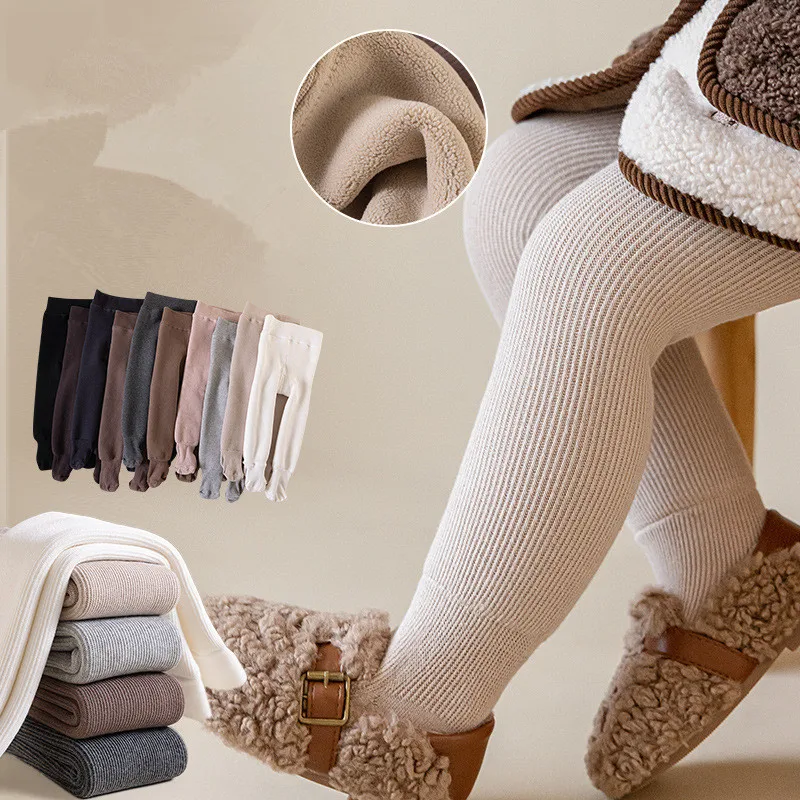

Winter Infant baby girls Polar Fleece Lining stripes leggings plus thick warmth cotton Tights toddler kids Keep warm pantyhose
