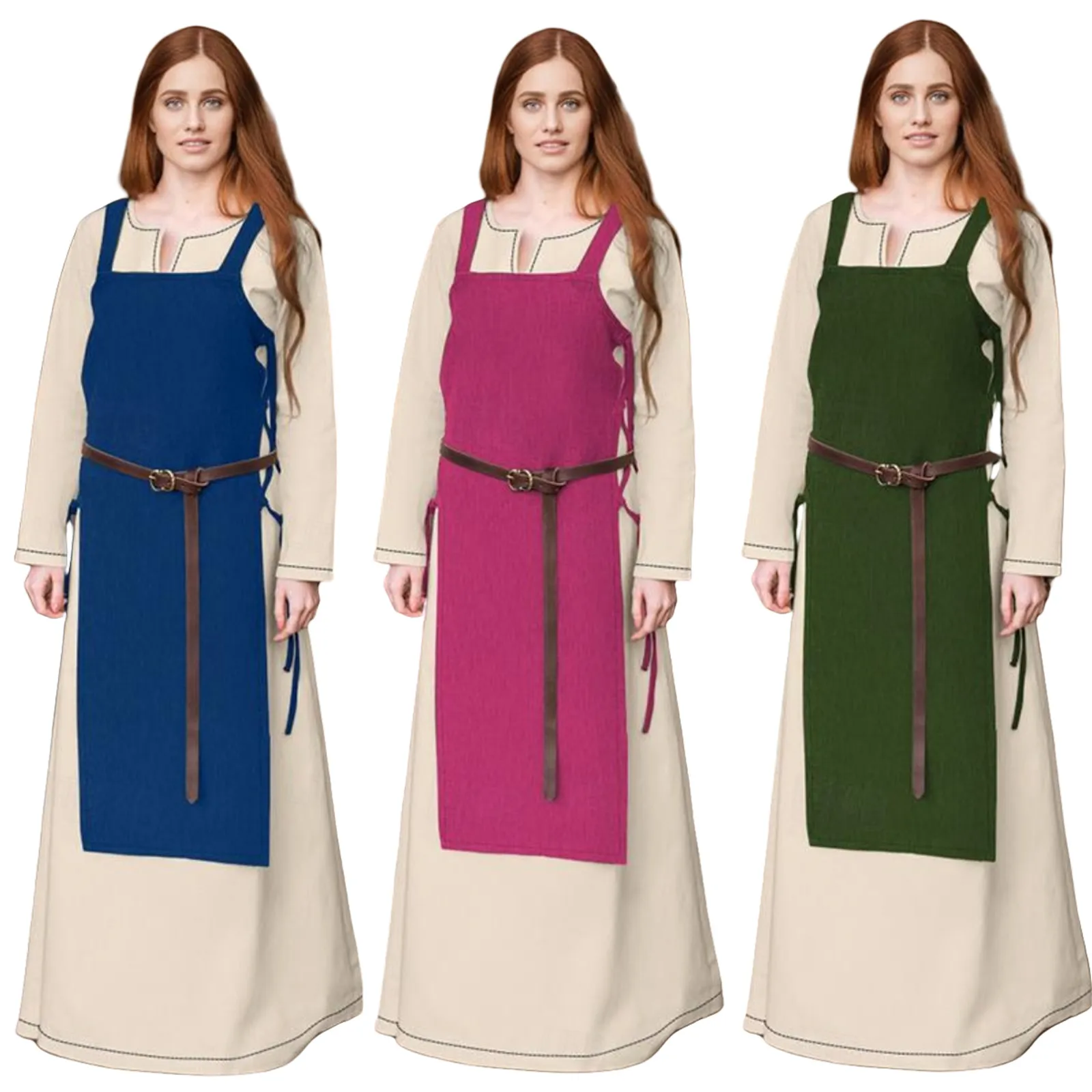 

Medieval Viking Apron Overdress with Laced Medieval Cosplay Vintage Retro Flare Sleeve Tunic Dress Ladies Plus Size Halloween