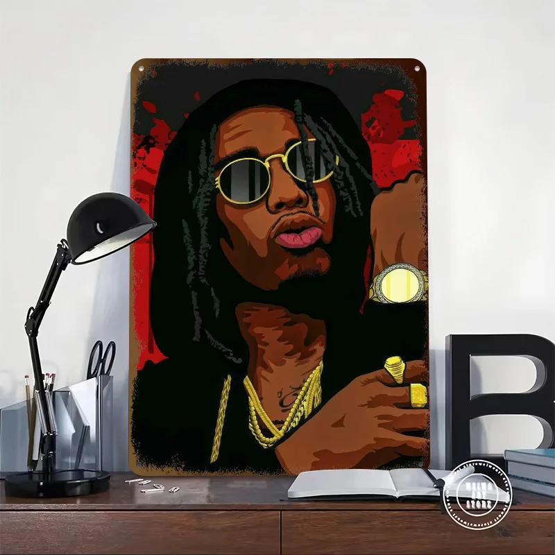 Cartoon Portrait of a Rapper Printed Poster Customized Retro Wall Art Vintage Metal Tin Signs for Home Decoration Garage Decor