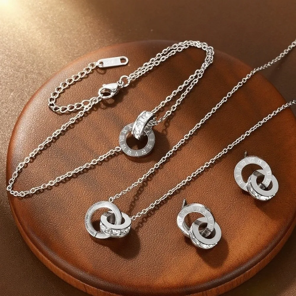 ZAKOL Women's Classic Roman Numerals Earring Necklace Bracelet Set for Women Girls Versatile Simple Daily Jewelry Sets