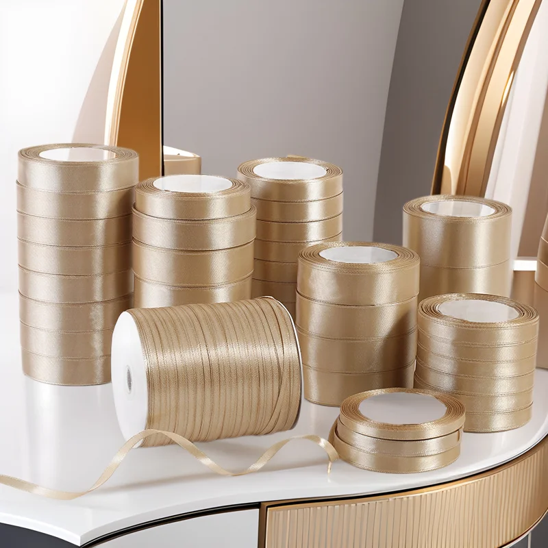 25yards/Roll Silk Khaki Satin Ribbons Gift Wrapping Decoration Gift Box Ribbon DIY Handmade Clothing Accessories Supplies Ribbon