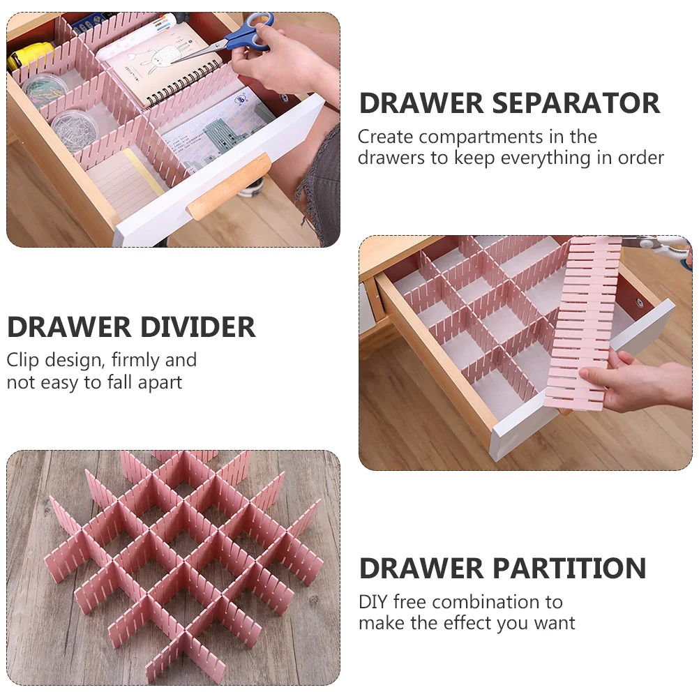 

20pcs Kitchen Drawer Divider Plastic Diy Adjustable Free Combination Cuttable Clip Design Strong Long Lasting Drawer Organizer