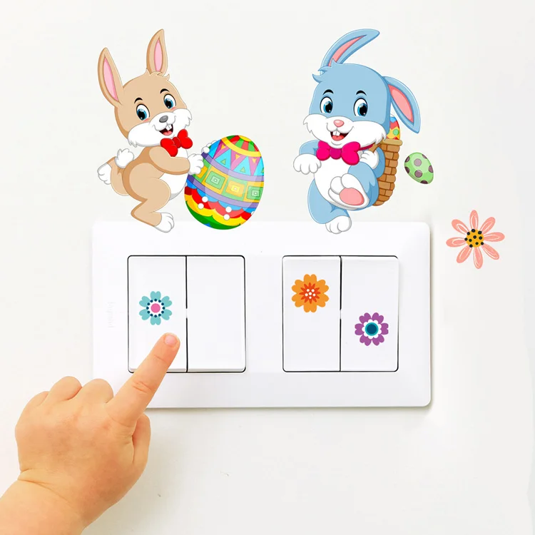 Cartoon Osterhase Schalteraufkleber Kinderzimmer Dekoration Wandtattoos Schlafzimmer Selbstklebende Heimdekoration Tapete Niedliche Tier-Wandmalerei – Detail 3