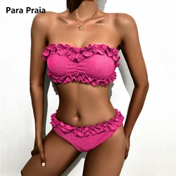 Para Praia marszczone Bikini Bandeau zestaw 2024 Push Up stroje kąpielowe damskie bez ramiączek brazylijski strój kąpielowy dwuczęściowy kostium kąpielowy dla kobiet