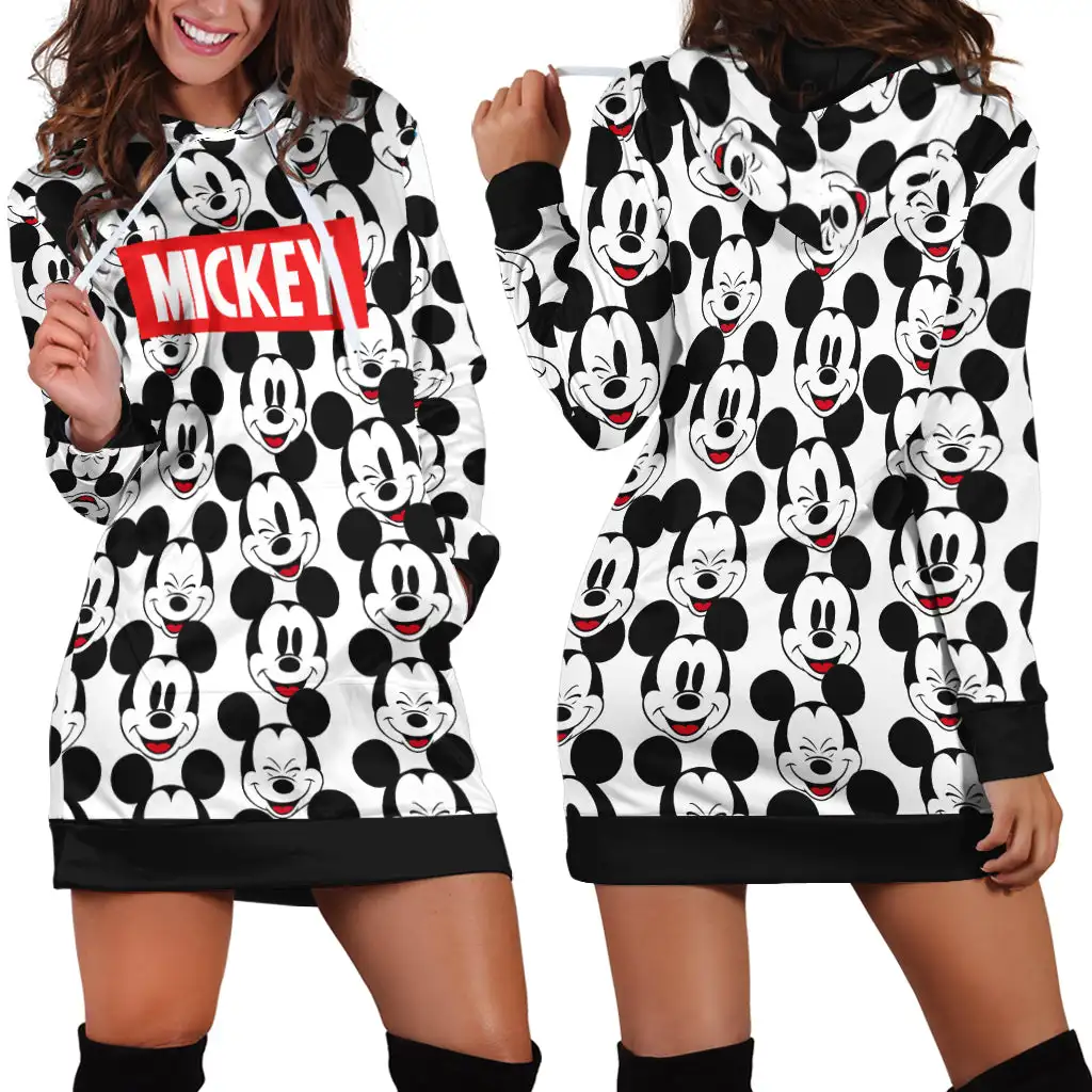 Disney New Mickey Mouse Hoodie Dress Sweater Fashion Disney Dress Sweatshirt Dress 3d Allover Printed Hoodie for Women