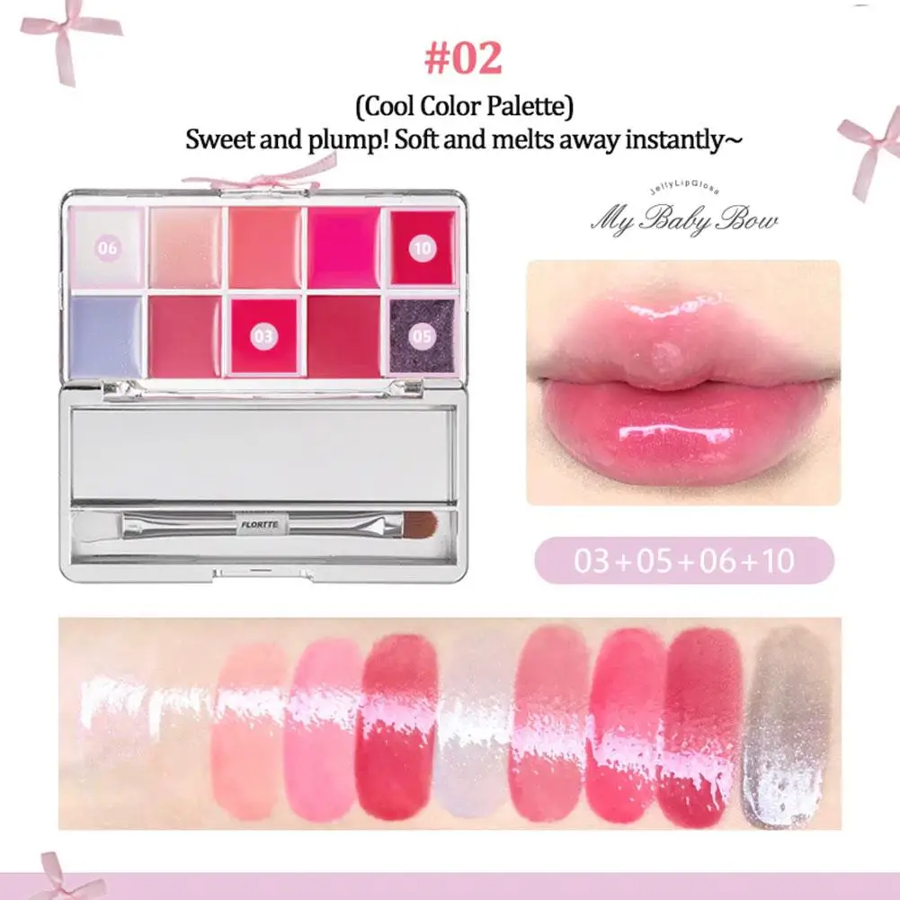 Lippenstift 10 Kleur Jelly Palet Gelei Lipgloss Tien Kleur Getinte Lipkleur Mengen Langdurige Hydratatie Make-Up Schoonheid