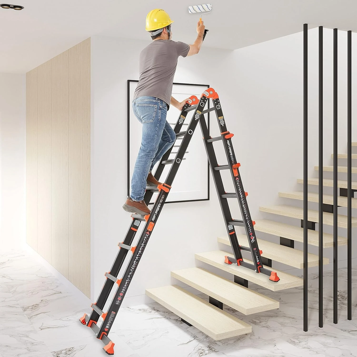 Ladder, A Frame 5 Step Ladder Extension, 17 Ft Anti-Slip Multi Position Ladder, Storage Folding Ladder, 330 lbs·New Popularity