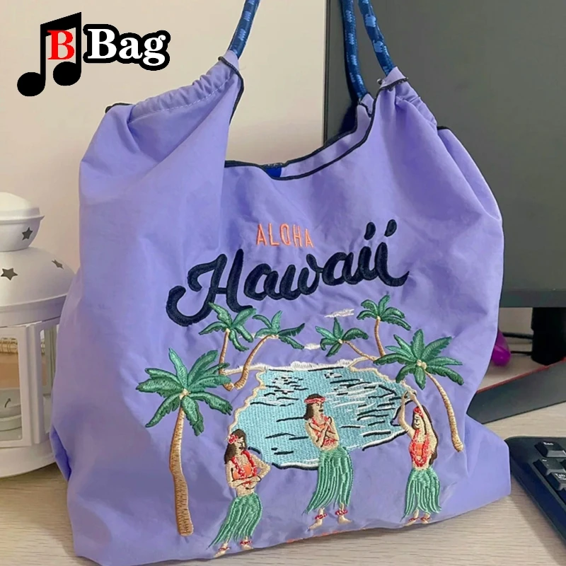 Harajuku Cartoon Embroidery Women Nylon Shoulder Bag Candy Donut Sweet Girls Travel Handbag Tote Female Large Shopping Bags