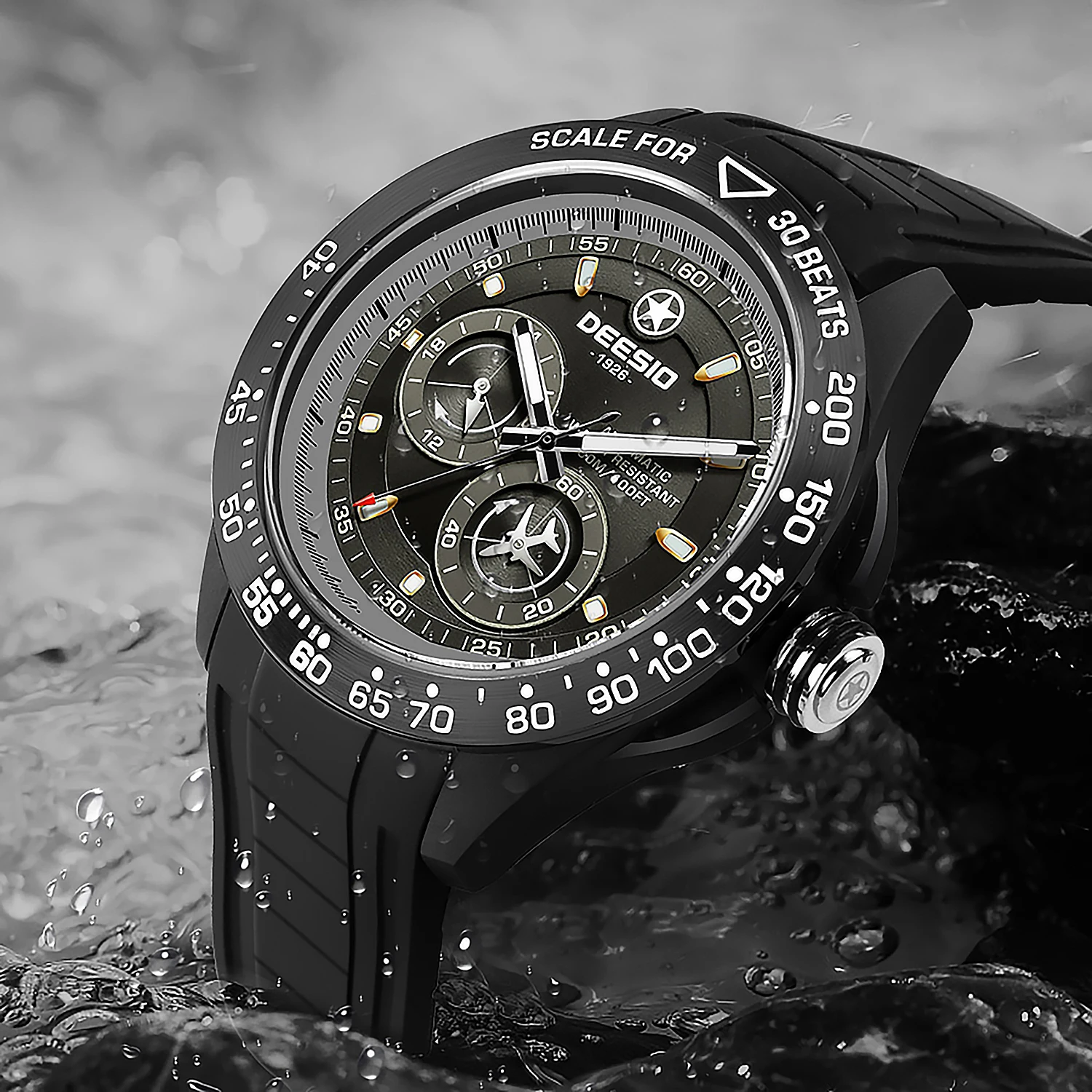 Deesio relógio mecânico automático masculino, caixa de fibra de carbono, mostrador luminoso de safira, presente de luxo à prova de choque resistente à água 30m