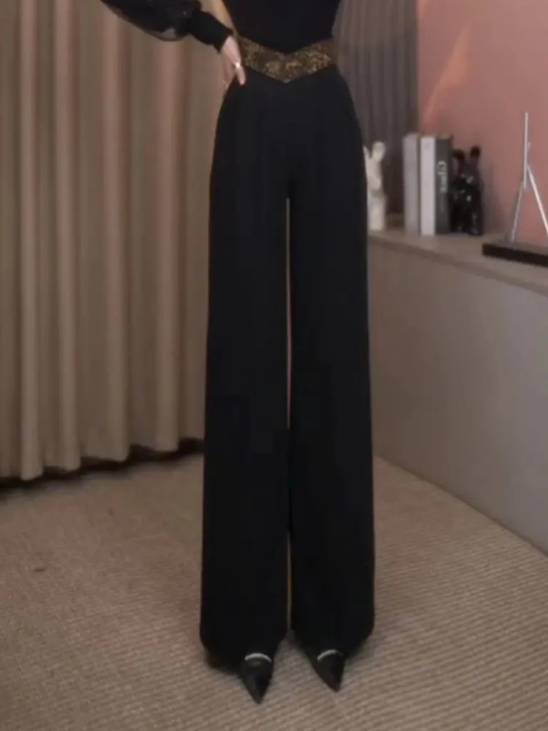 

Spring 2026 High Waist Casual Women's Pants Diamond Embellied Straight Leg Commuter Sle Korean Faion Pure Color
