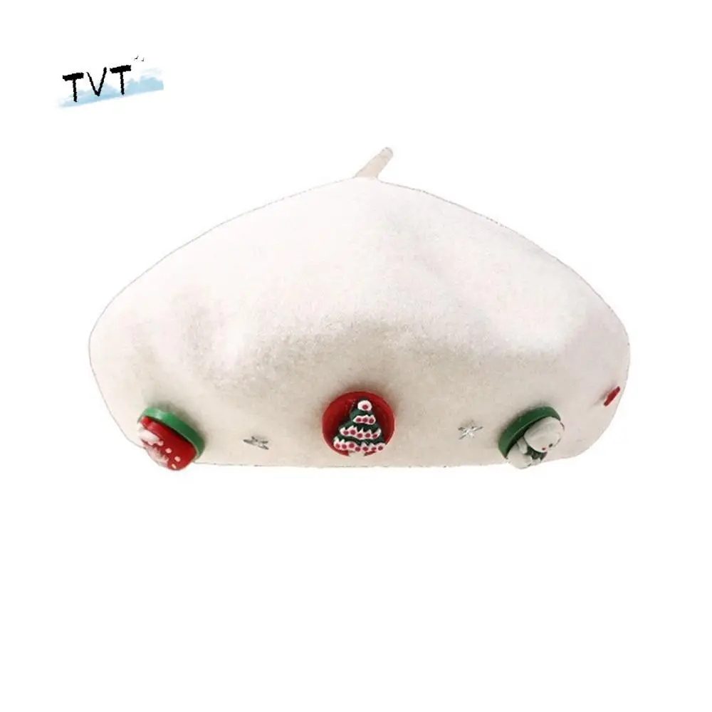 

Casual Woolen Christmas Beret Star Solid Color Octagonal Hat Christmas Tree Korean Style Wool Beret Winter