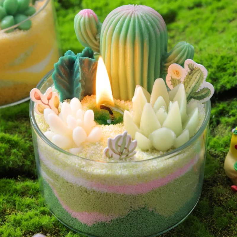 DIY Scented Candle Kit Succulent Cactus Sand Painting Handmade Indoor Plant Aroma Candle Workshop Gift Salon Handcraft Teaching
