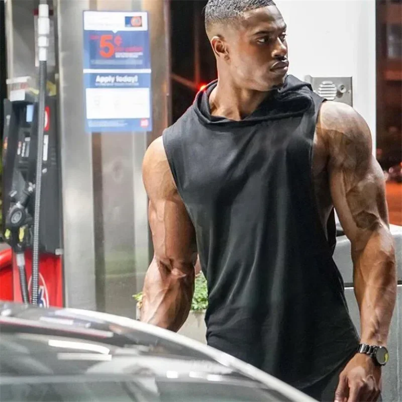 Sweat à capuche de musculation pour hommes, débardeur sans manches, de Fitness, de course, Singlets 