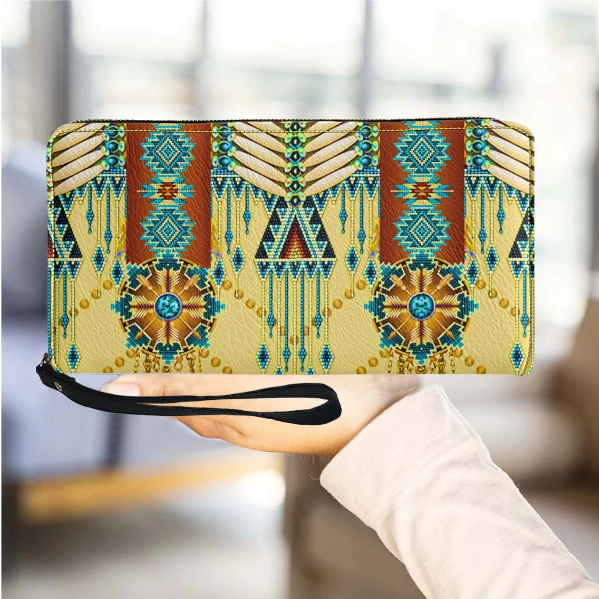 

Tribal Vintage Pattern Design Women Wallets Multifunction Slim Female Purse Zip Around Party Clutch Billeteras for Teen Girls