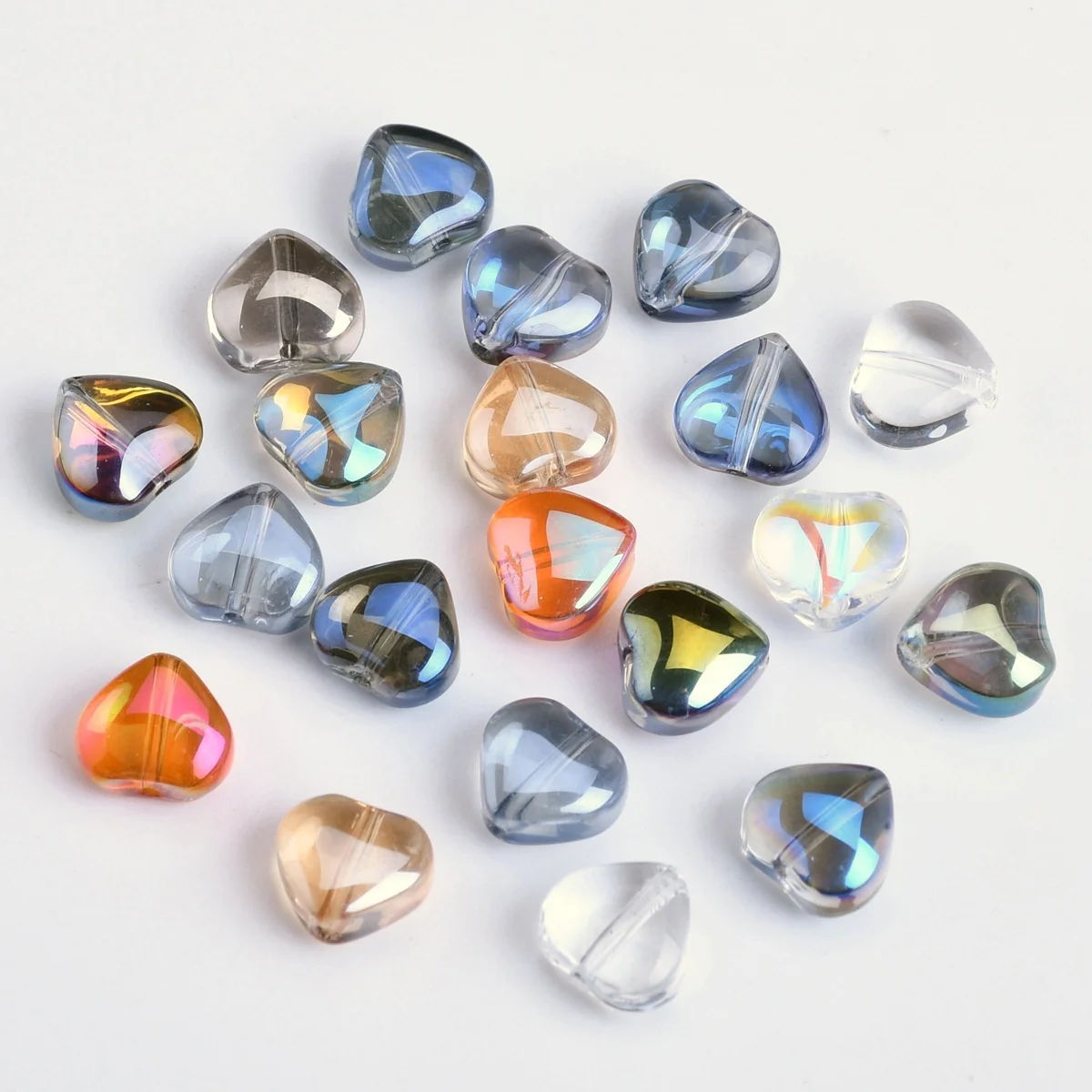 20pcs Small Heart Shape 8mm Colorful Plated Crystal Glass Loose Beads for Jewelry Making DIY Crafts Findings