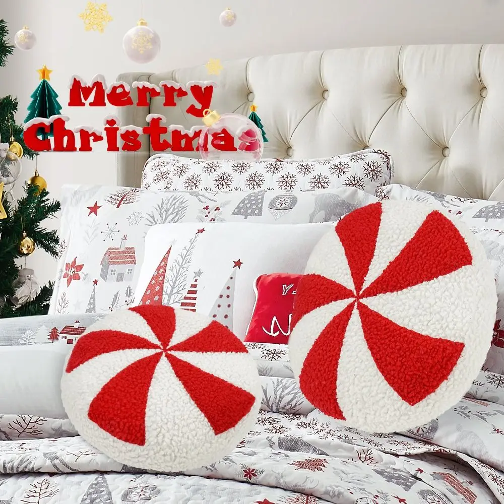 3D Christmas Candy Candy Pillow Cartoon Exquisite Candy Plush Pillow Handmade Xmas Throw Pillow New Year Festival Gifts