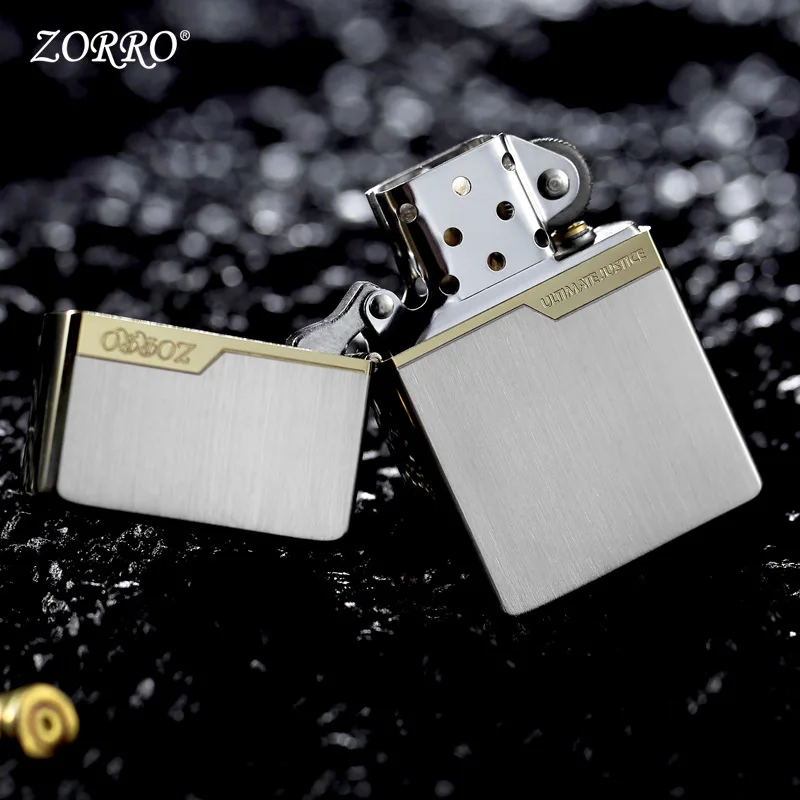 Zorro Original Metal Compact Lighter Gold Brushed Narrow Machine Brass Windproof Kerosene Lighter Cool Gift for Men