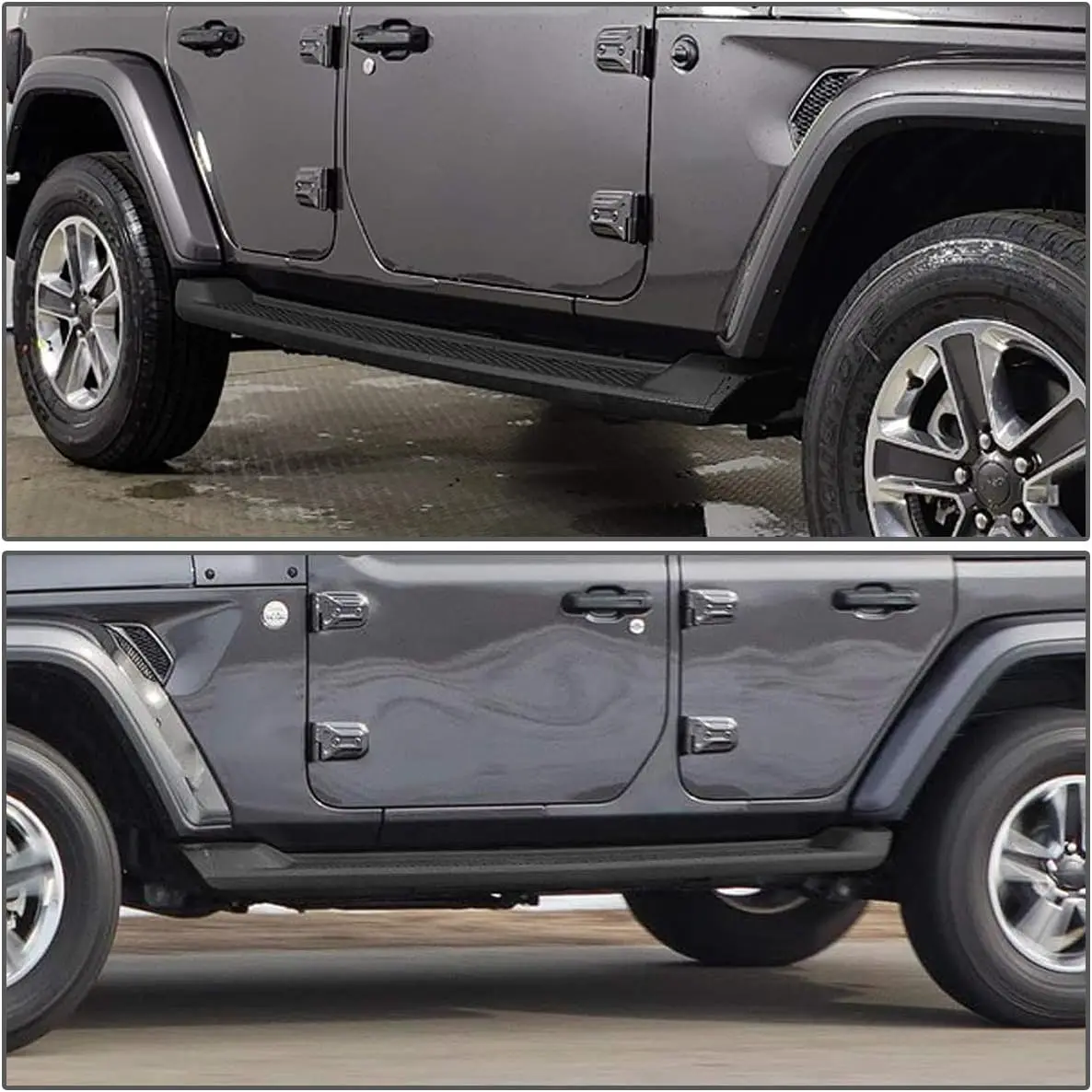 لوحات الجري المتوافقة مع 2018-2024 Jeep Wrangler JL غير محدودة بأربعة أبواب، وقضبان Nerf ذات خطوات جانبية مقاس 6 بوصات، وقضبان خطوات سوداء غير لامعة