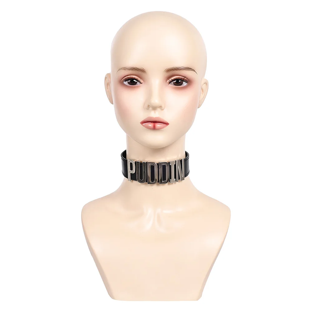 Quinzel Choker PU Leather Punk Necklace Movie Suicide Team Female Super Villain Cosplay Fantasy Costume Accessories Women Props