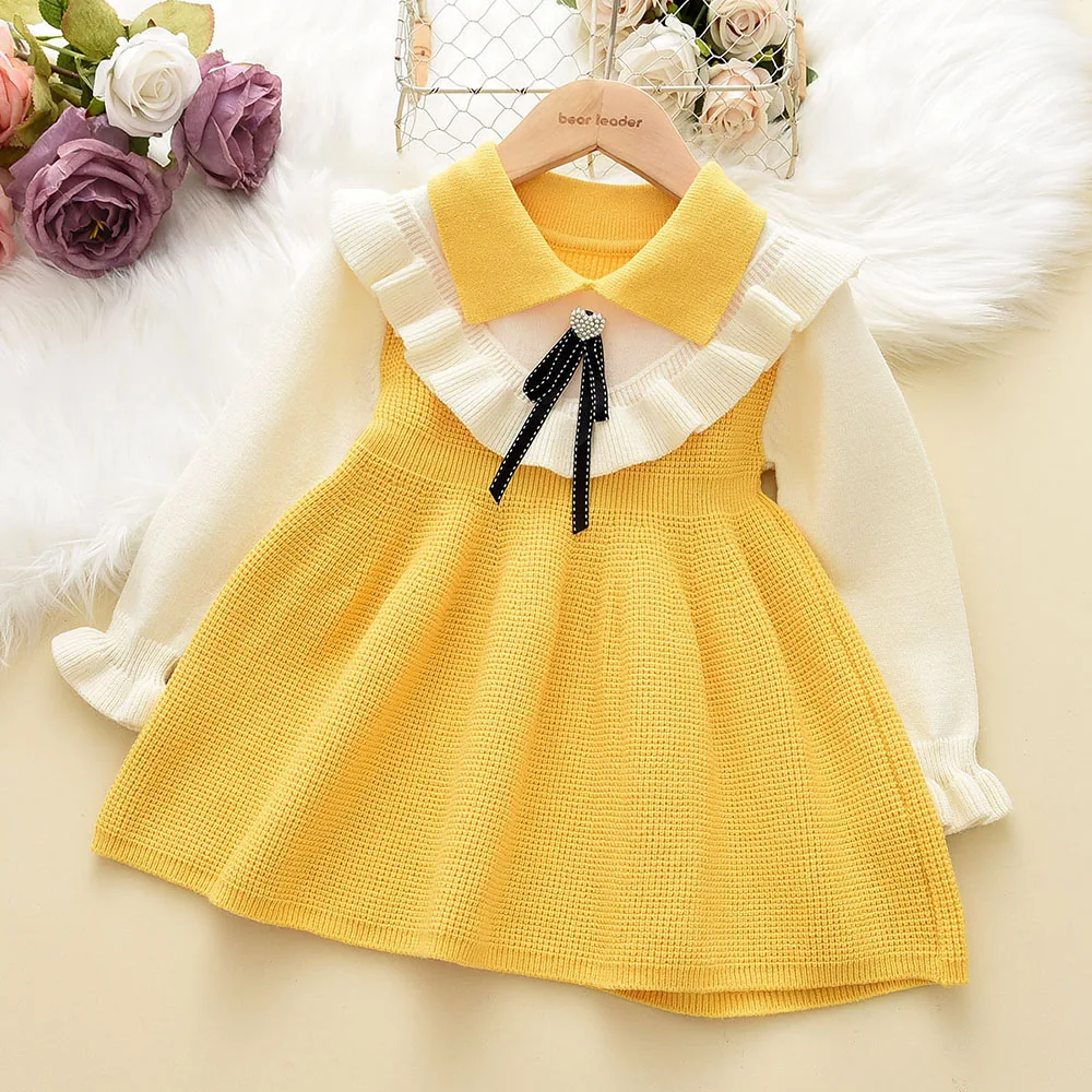 Bear Leader Autumn Winter Girls Dress Girls 2-6 Y Kids Princess Party Sweater Knitted Dress Christmas Costume Baby Girl Clothes