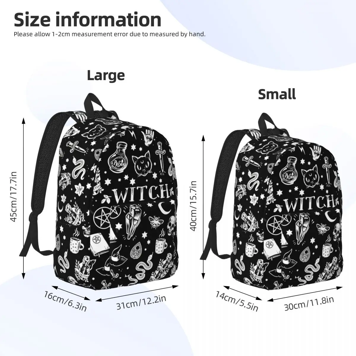 Witch Cat Pattern Backpack Elementary High College School Student Halloween Occult Gothic Magic Book Bags Teens Canvas Daypack