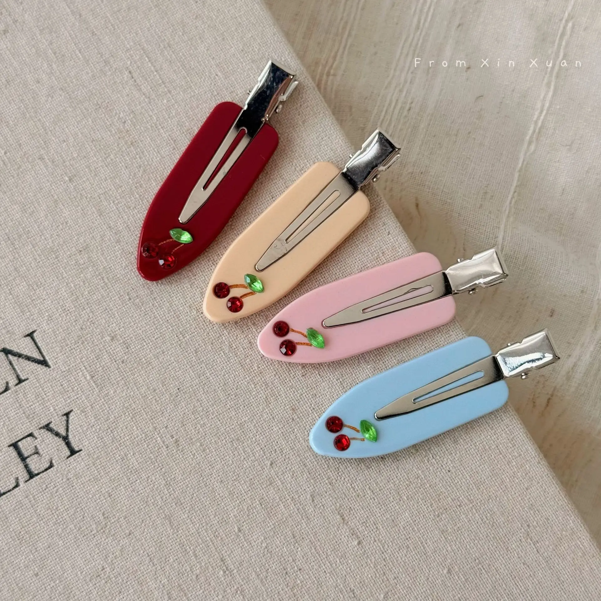 Acetate Hair Clips Rhinestone Cherry No Crease Alligator Korean Chic Versatile for Bangs Makeup Women Daily Accessory