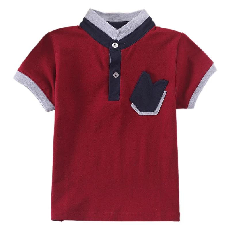 

Boys Summer T-shirt Cotton Girl fashion clothing Kid Pocket decoration T-Shirts Turn-Down Collar Top casual Tee 3-7year overcoat