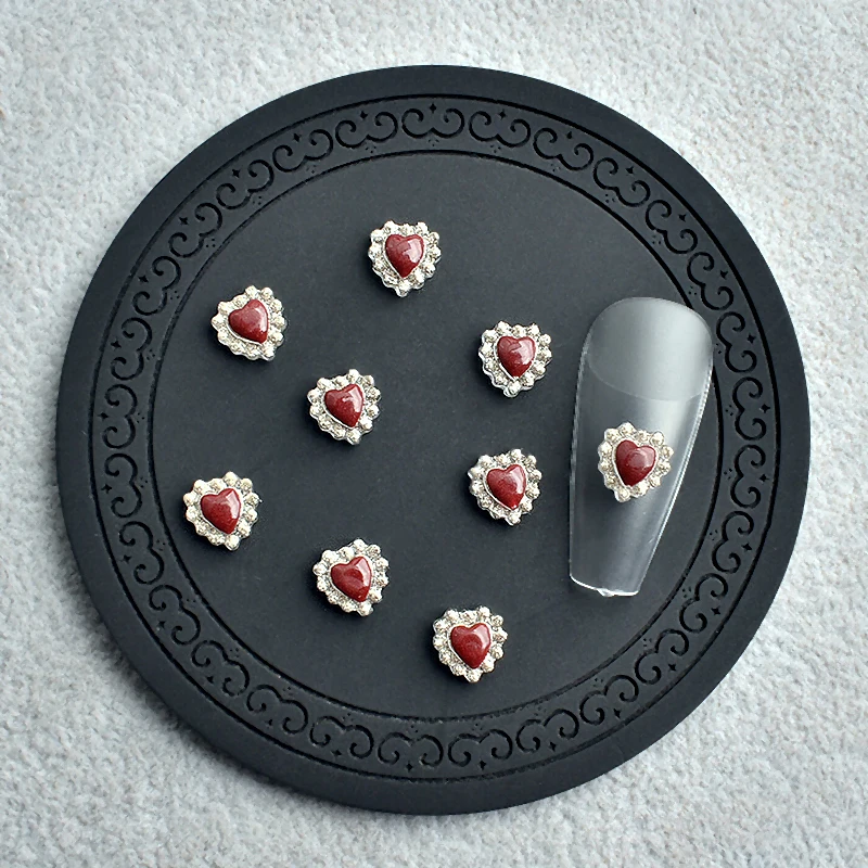 

Luminous Resin Heart-Shaped Nail Art Accessories Wine Red Double Layer Lace Heart 3D Fingernail DIY Decoration 30/100PCS