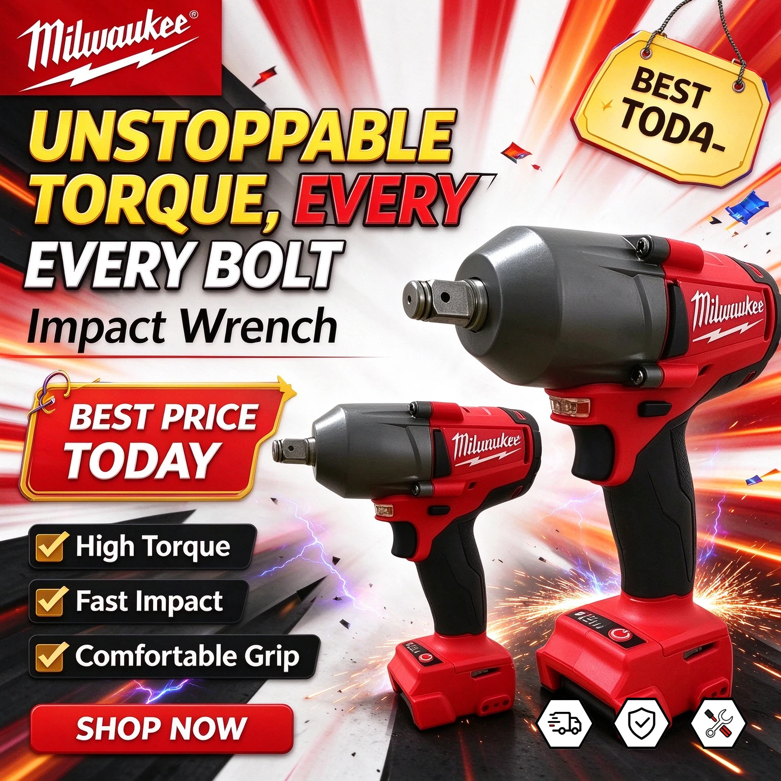 NEW Milwaukee 1300NM Cordless Electric Wrench Large Torque Brushless Impact Wrench Car Truck Repair Power Tools for 18V battery