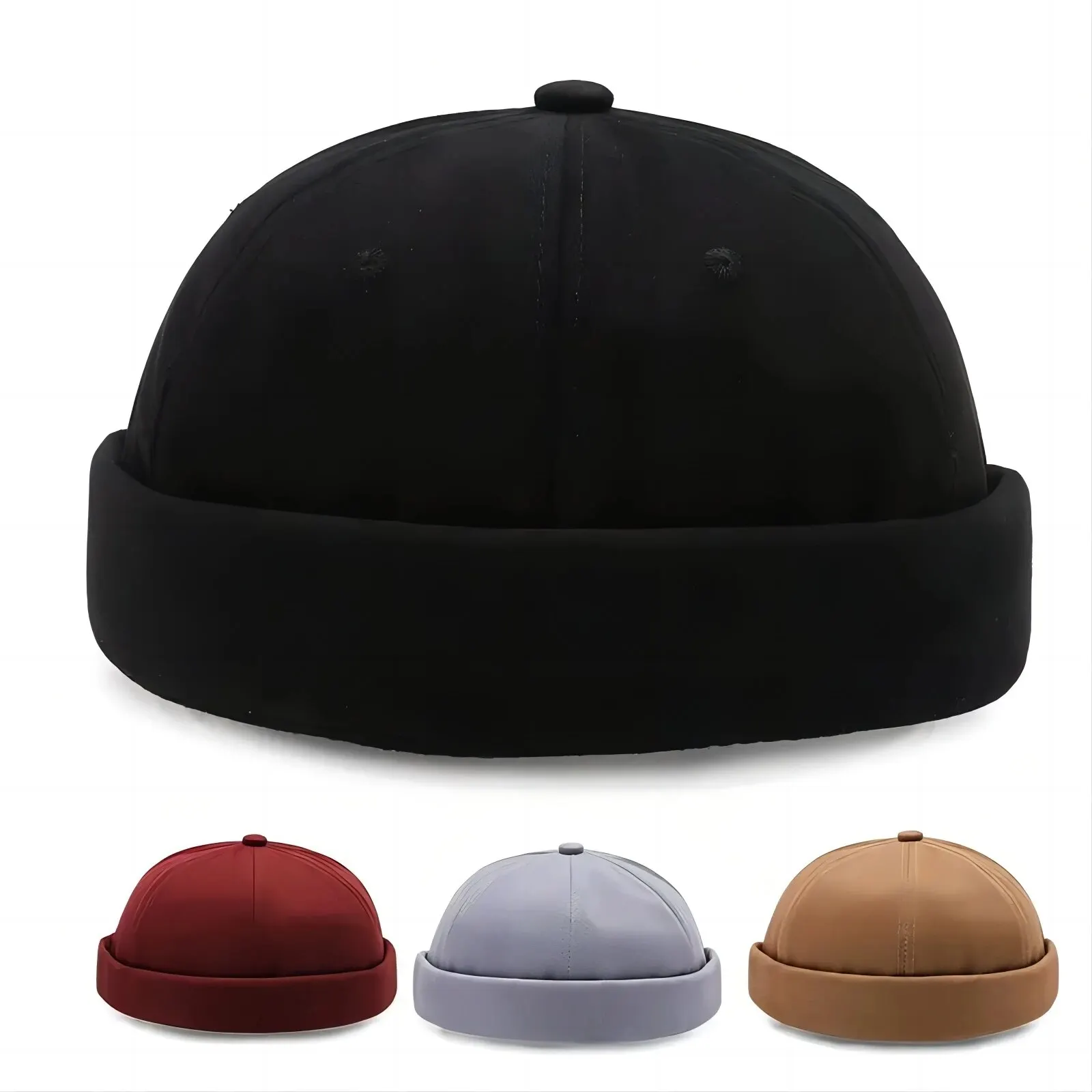 Fashion Brimless Caps Vintage Dome Hat Fashion Beanies Cotton Adjustable Unisex Men Women Hip Hop Hats Versatile Melon Skin Cap