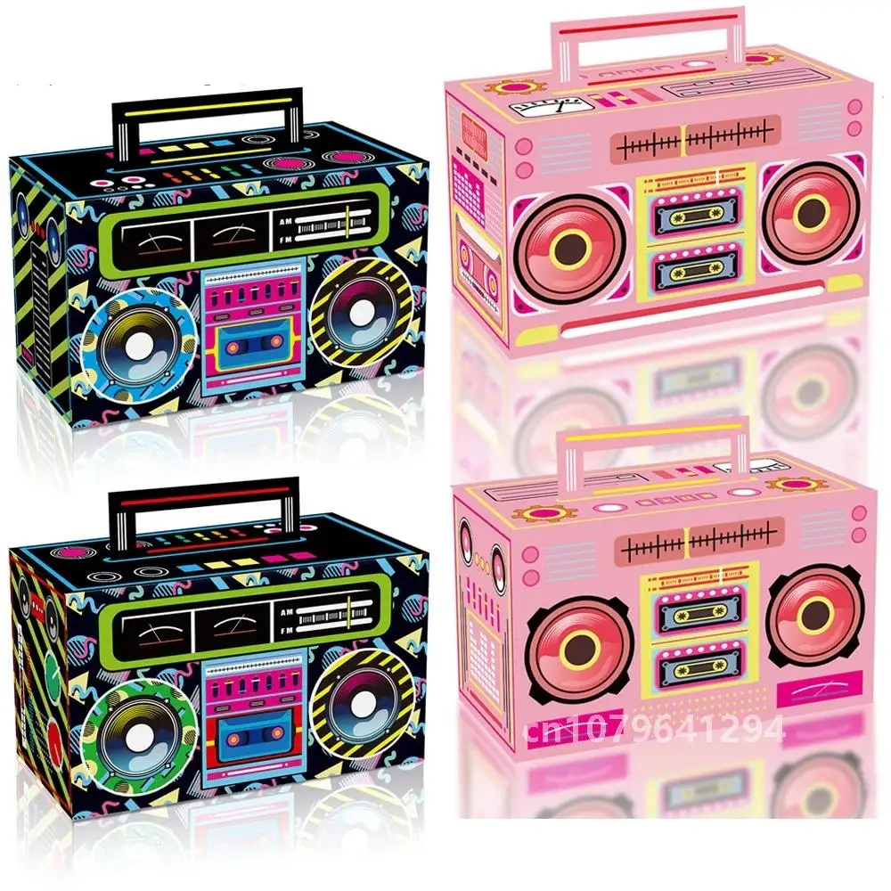 8/16 Uds. 80s 90s tema Rosa negro Cassette cinta Boom Box cajas de papel para dulces centros de mesa para decoración de fiesta de música Retro Hip Hop