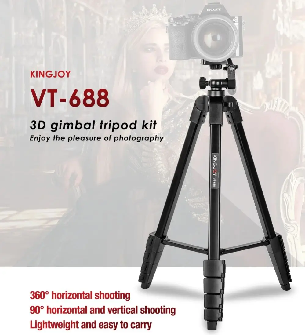 

KINGJOY 68"/172cm Aluminum Portable Tripod Lightweight 3D head 1/4'' Screw Hole for Smartphones Camera Video With Phone Stand
